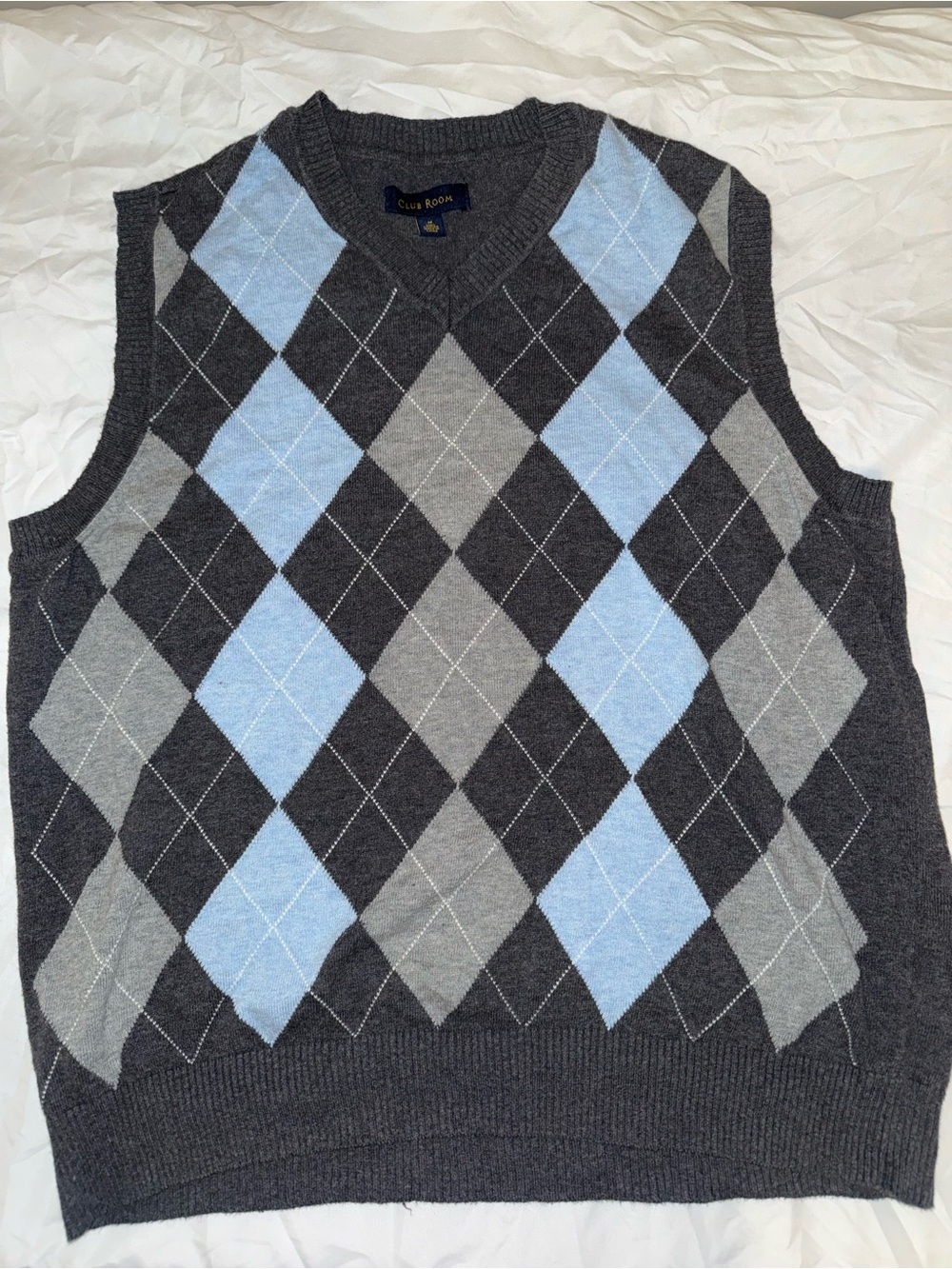 Club Room Charcoal Argyle V-Neck Sweater Vest with Light Blue & Gray Diamonds